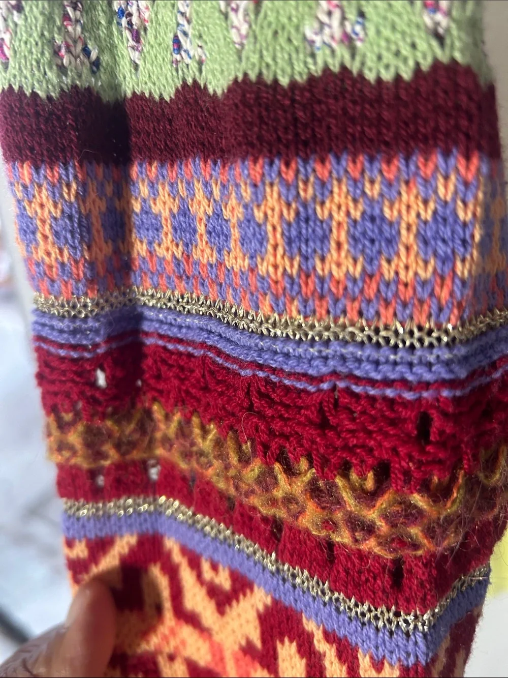 Free People Cream Turtleneck with Multicolor Fair Isle Sleeves